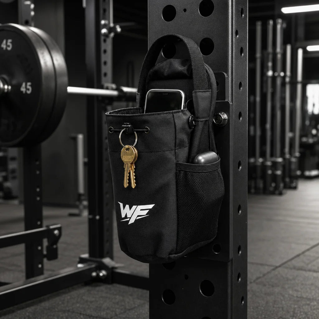 Immersive premium square product portrait for an offer section. Place the exact black WARRYFIT MAG P
